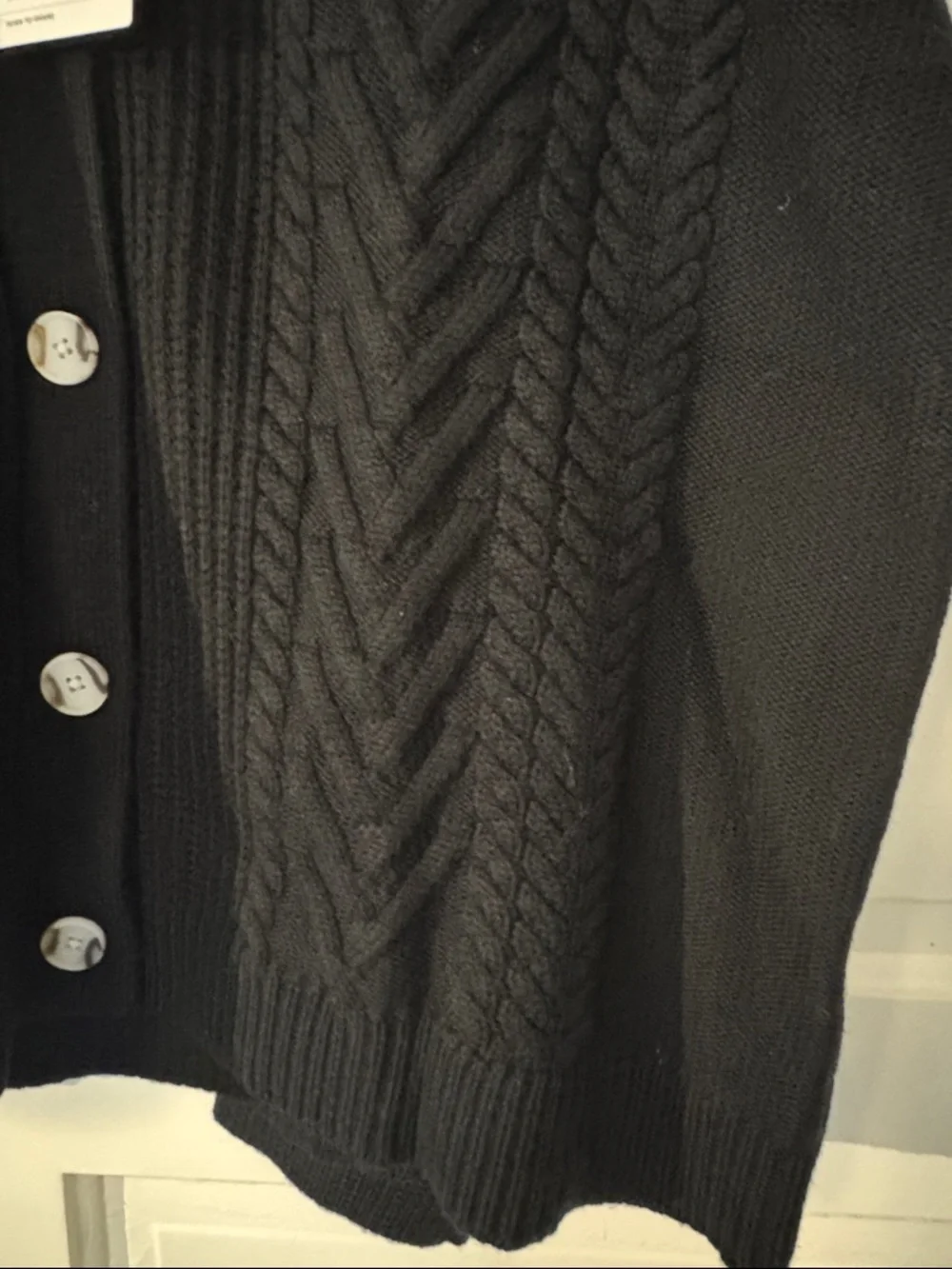 Quince Black Cable-Knit Button Cardigan Sweater - Picture 5 of 6